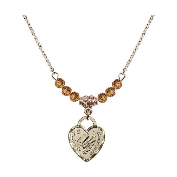 18-Inch Hamilton Gold Plated Necklace with 4mm Yellow November Birth Month Stone Beads and Graduation Heart Charm