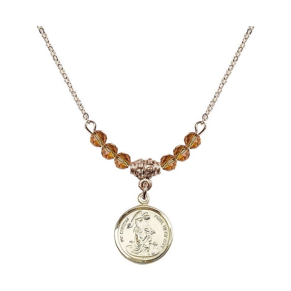 18-Inch Hamilton Gold Plated Necklace with 4mm Yellow November Birth Month Stone Beads and Guardian Angel Charm