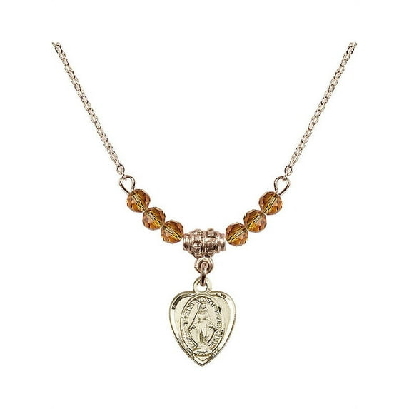 18-Inch Hamilton Gold Plated Necklace with 4mm Yellow November Birth Month Stone Beads and Miraculous Charm
