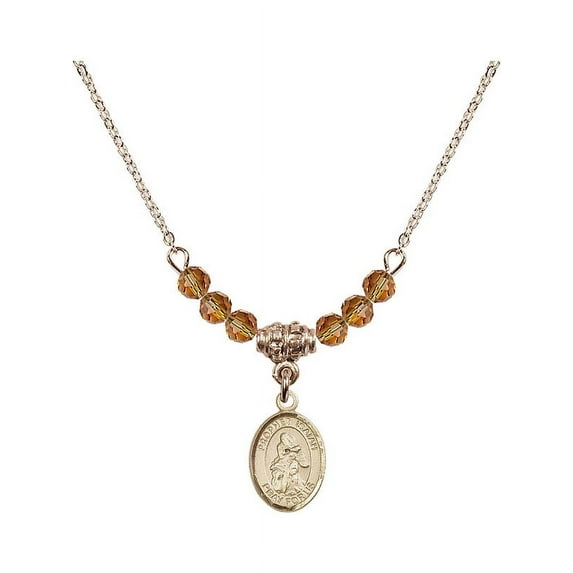 18-Inch Hamilton Gold Plated Necklace with 4mm Yellow November Birth Month Stone Beads and Saint Isaiah Charm