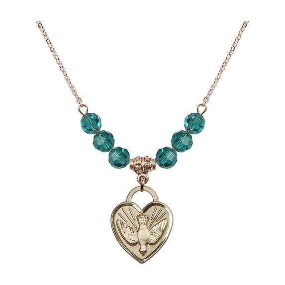 18-Inch Hamilton Gold Plated Necklace with 6mm Blue December Birth Month Stone Beads and Confirmation Heart Charm