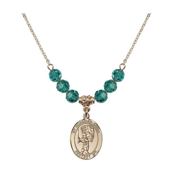 18-Inch Hamilton Gold Plated Necklace with 6mm Blue December Birth Month Stone Beads and Guardian Angel/Baseball Charm