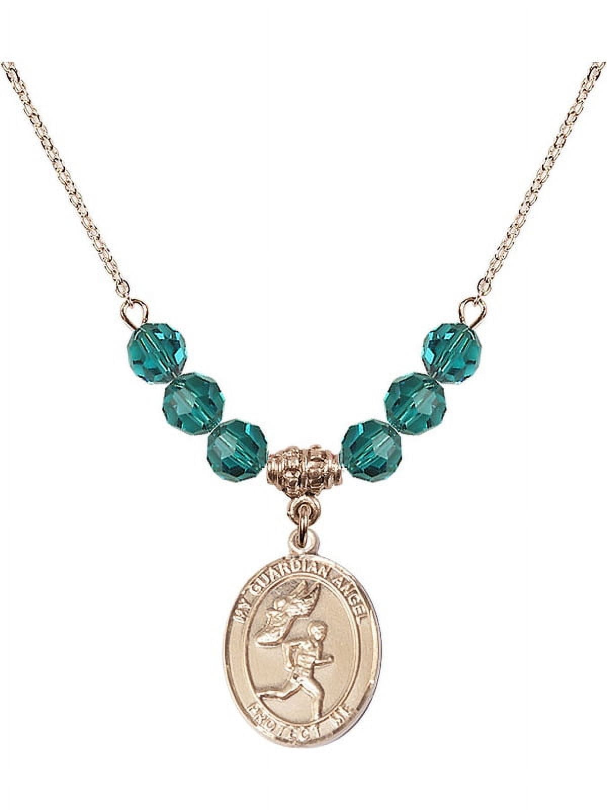 18-Inch Hamilton Gold Plated Necklace with 6mm Blue December Birth Month Stone Beads and Guardian Angel/Track&Field-Men Charm