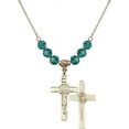 thumbnail image 1 of 18-Inch Hamilton Gold Plated Necklace with 6mm Blue December Birth Month Stone Beads and Saint Benedict Crucifix Charm, 1 of 1