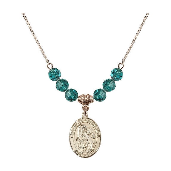 18-Inch Hamilton Gold Plated Necklace with 6mm Blue December Birth Month Stone Beads and Saint Gabriel the Archangel Charm