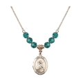 thumbnail image 1 of 18-Inch Hamilton Gold Plated Necklace with 6mm Blue December Birth Month Stone Beads and Saint Rita / Baseball Charm, 1 of 1