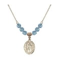 thumbnail image 1 of 18-Inch Hamilton Gold Plated Necklace with 6mm Blue March Birth Month Stone Beads and Divine Mercy Charm, 1 of 1