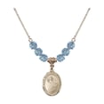 thumbnail image 1 of 18-Inch Hamilton Gold Plated Necklace with 6mm Blue March Birth Month Stone Beads and Footprints / Cross Charm, 1 of 1