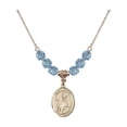 thumbnail image 1 of 18-Inch Hamilton Gold Plated Necklace with 6mm Blue March Birth Month Stone Beads and Saint Austin Charm, 1 of 1