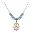 thumbnail image 1 of 18-Inch Hamilton Gold Plated Necklace with 6mm Blue March Birth Month Stone Beads and Saint Christopher/Ice Hockey Charm, 1 of 1