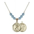 thumbnail image 1 of 18-Inch Hamilton Gold Plated Necklace with 6mm Blue March Birth Month Stone Beads and Saint Christopher / Nat'l Guard Charm, 1 of 1