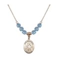 thumbnail image 1 of 18-Inch Hamilton Gold Plated Necklace with 6mm Blue March Birth Month Stone Beads and Saint Christopher/Wrestling Charm, 1 of 1