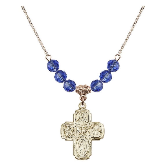 18-Inch Hamilton Gold Plated Necklace with 6mm Blue September Birth Month Stone Beads and 5-Way Charm
