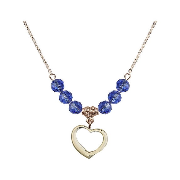 18-Inch Hamilton Gold Plated Necklace with 6mm Blue September Birth Month Stone Beads and Heart Charm