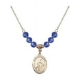 thumbnail image 1 of 18-Inch Hamilton Gold Plated Necklace with 6mm Blue September Birth Month Stone Beads and Saint Christopher/Basketball Charm, 1 of 1