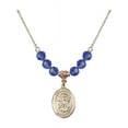 thumbnail image 1 of 18-Inch Hamilton Gold Plated Necklace with 6mm Blue September Birth Month Stone Beads and Saint Michael the Archangel Charm, 1 of 1