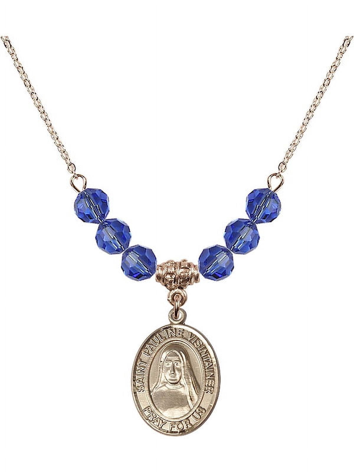 Visintainer 18-Inch Hamilton Gold Plated Necklace with 6mm Blue September Birth ...