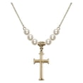 thumbnail image 1 of 18-Inch Hamilton Gold Plated Necklace with 6mm Faux-Pearl Beads and Cross Charm, 1 of 1