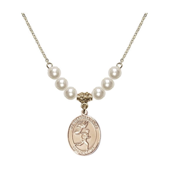 18-Inch Hamilton Gold Plated Necklace with 6mm Faux-Pearl Beads and Guardian Angel/Track&Field-Men Charm