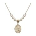 thumbnail image 1 of 18-Inch Hamilton Gold Plated Necklace with 6mm Faux-Pearl Beads and Saint Rafka Charm, 1 of 1
