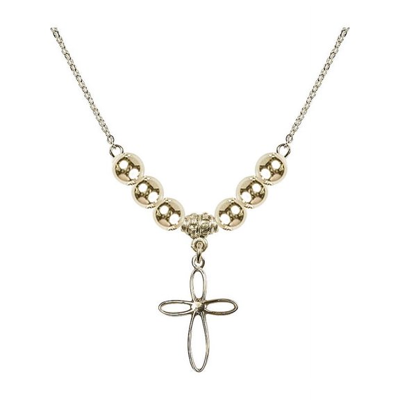 18-Inch Hamilton Gold Plated Necklace with 6mm Gold Filled Beads and Loop Cross Charm