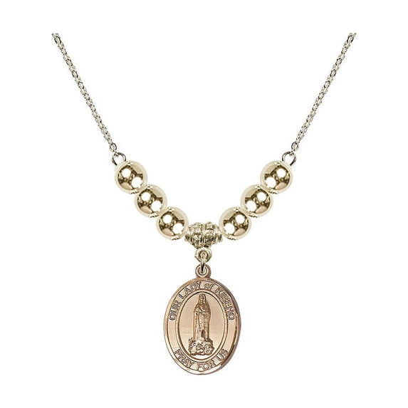 18-Inch Hamilton Gold Plated Necklace with 6mm Gold Filled Beads and Our Lady of Kibeho Charm