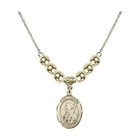 18-Inch Hamilton Gold Plated Necklace with 6mm Gold Filled Beads and Saint Brigid of Ireland Charm