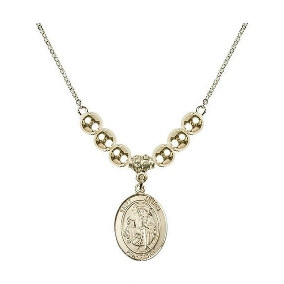 18-Inch Hamilton Gold Plated Necklace with 6mm Gold Filled Beads and Saint James the Greater Charm