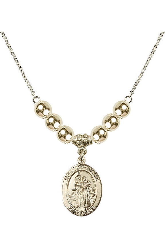 18-Inch Hamilton Gold Plated Necklace with 6mm Gold Filled Beads and Saint Joan of Arc Charm