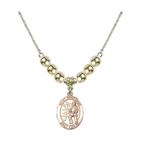 18-Inch Hamilton Gold Plated Necklace with 6mm Gold Filled Beads and Saint Sebastian/Karate Charm