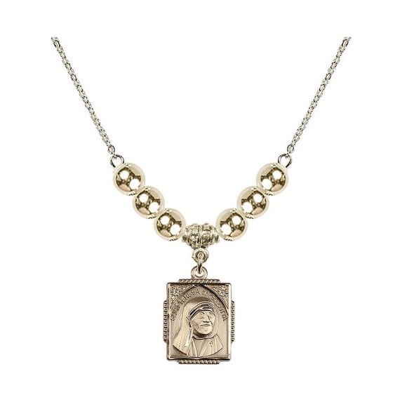 18-Inch Hamilton Gold Plated Necklace with 6mm Gold Filled Beads and Saint Teresa of Calcutta Charm