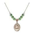 thumbnail image 1 of 18-Inch Hamilton Gold Plated Necklace with 6mm Green August Birth Month Stone Beads and Blessed Miguel Pro Charm, 1 of 1