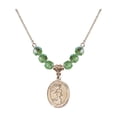thumbnail image 1 of 18-Inch Hamilton Gold Plated Necklace with 6mm Green August Birth Month Stone Beads and Guardian Angel/Track&Field-Men Charm, 1 of 1