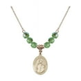 thumbnail image 1 of 18-Inch Hamilton Gold Plated Necklace with 6mm Green August Birth Month Stone Beads and Our Lady of Consolation Charm, 1 of 1