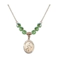 thumbnail image 1 of 18-Inch Hamilton Gold Plated Necklace with 6mm Green August Birth Month Stone Beads and Saint Christopher/Basketball Charm, 1 of 1