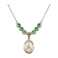 thumbnail image 1 of 18-Inch Hamilton Gold Plated Necklace with 6mm Green August Birth Month Stone Beads and Saint Christopher/Ice Hockey Charm, 1 of 1