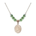 thumbnail image 1 of 18-Inch Hamilton Gold Plated Necklace with 6mm Green August Birth Month Stone Beads and Saint Christopher / Skiing Charm, 1 of 1