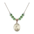 thumbnail image 1 of 18-Inch Hamilton Gold Plated Necklace with 6mm Green August Birth Month Stone Beads and Saint Drogo Charm, 1 of 1