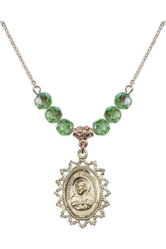 18-Inch Hamilton Gold Plated Necklace with 6mm Green August Birth Month Stone Beads and Scapular Charm