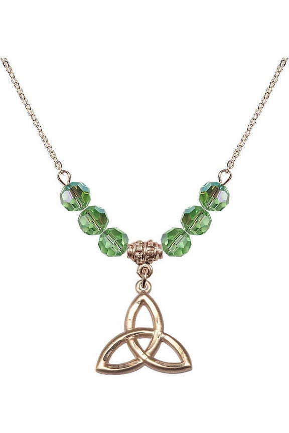 18-Inch Hamilton Gold Plated Necklace with 6mm Green August Birth Month Stone Beads and Trinity Irish Knot Charm