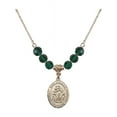 thumbnail image 1 of 18-Inch Hamilton Gold Plated Necklace with 6mm Green May Birth Month Stone Beads and Saint Sebastian/Wrestling Charm, 1 of 1