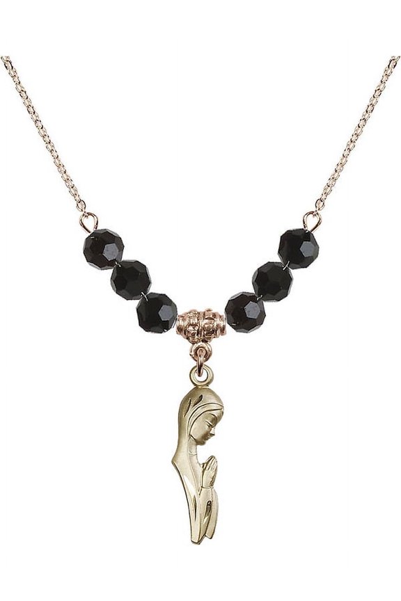 18-Inch Hamilton Gold Plated Necklace with 6mm Jet Birth Month Stone Beads and Madonna Charm