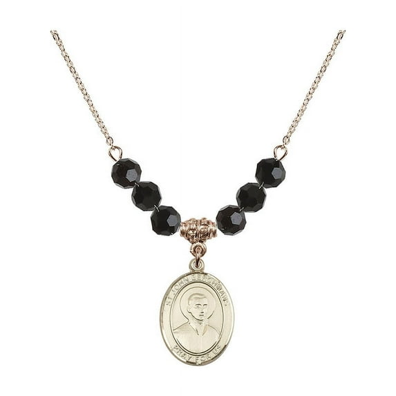 18-Inch Hamilton Gold Plated Necklace with 6mm Jet Birth Month Stone Beads and Saint John Berchmans Charm