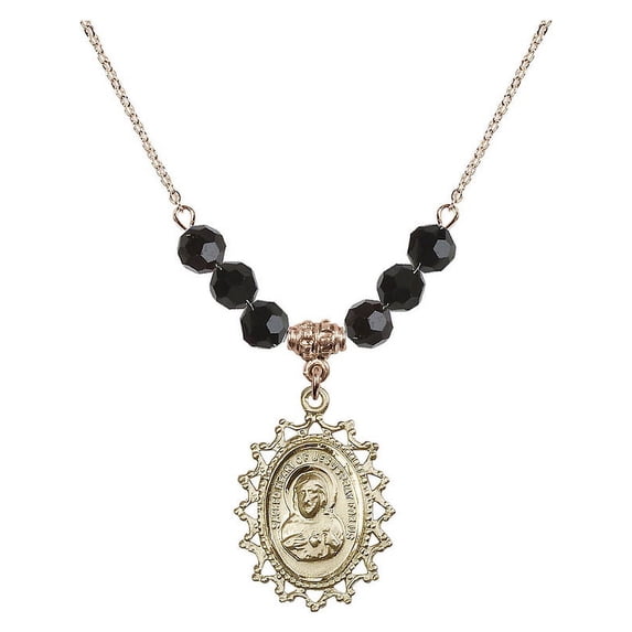 18-Inch Hamilton Gold Plated Necklace with 6mm Jet Birth Month Stone Beads and Scapular Charm
