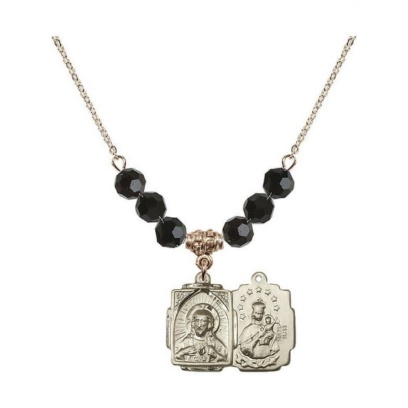 18-Inch Hamilton Gold Plated Necklace with 6mm Jet Birth Month Stone Beads and Scapular Charm