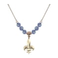 thumbnail image 1 of 18-Inch Hamilton Gold Plated Necklace with 6mm Light Blue September Birth Month Stone Beads and Fleur de Lis Charm, 1 of 1