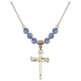 thumbnail image 1 of 18-Inch Hamilton Gold Plated Necklace with 6mm Light Blue September Birth Month Stone Beads and Nail Cross Charm, 1 of 1