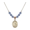 thumbnail image 1 of 18-Inch Hamilton Gold Plated Necklace with 6mm Light Blue September Birth Month Stone Beads and Saint Benjamin Charm, 1 of 1