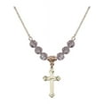 thumbnail image 1 of 18-Inch Hamilton Gold Plated Necklace with 6mm Light Purple February Birth Month Stone Beads and Cross Charm, 1 of 1