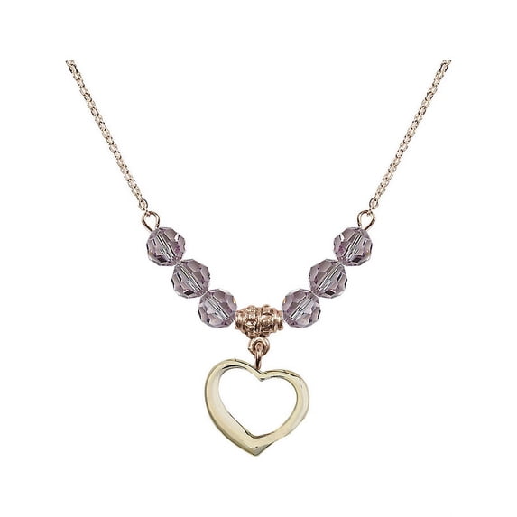 18-Inch Hamilton Gold Plated Necklace with 6mm Light Purple February Birth Month Stone Beads and Heart Charm